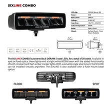 Load image into Gallery viewer, Go Rhino Xplor Blackout Combo Series Sixline LED Spot Lights w/Amber (Surface Mount) - Blk (Pair)
