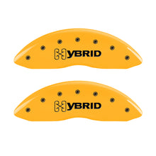 Load image into Gallery viewer, MGP 4 Caliper Covers Engraved F &amp; R GM Style Yellow Finish Black Char 2005 Chevy Silverado 1500
