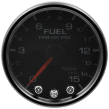Load image into Gallery viewer, Autometer Spek-Pro Gauge Fuel Press 2 1/16in 15psi Stepper Motor W/Peak &amp; Warn Blk/Smoke/Blk
