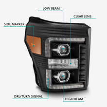 Load image into Gallery viewer, AlphaRex 11-16 Ford F-350 SD LUXX LED Proj Headlights Plank Style Black w/Activ Light/Seq Signal
