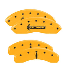 Load image into Gallery viewer, MGP 4 Caliper Covers Engraved Fr Lincoln Rr Star Logo Yellow Finish Blk Char 2002 Lincoln Navigator

