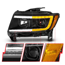 Load image into Gallery viewer, ANZO 11-13 Jeep Grand Cherokee (Factory Halogen Only) Projector Headlights w/Light Bar Swtchbk Black
