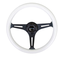 Load image into Gallery viewer, NRG Classic Wood Grain Steering Wheel (350mm) Glow-In-The-Dark Blue Grip w/Black 3-Spoke Center

