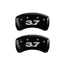 Load image into Gallery viewer, MGP 4 Caliper Covers Engraved Front Mustang Engraved Rear 37 Black finish silver ch
