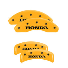Load image into Gallery viewer, MGP 4 Caliper Covers Engraved Front &amp; Rear Honda Yellow finish black ch
