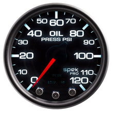 Load image into Gallery viewer, Autometer Spek-Pro Gauge Oil Press 2 1/16in 120psi Stepper Motor W/Peak &amp; Warn Blk/Smoke/Blk
