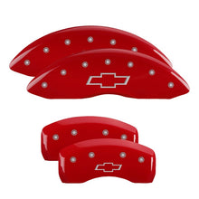 Load image into Gallery viewer, MGP 4 Caliper Covers Engraved Front &amp; Rear Bowtie Red finish silver ch
