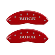 Load image into Gallery viewer, MGP 4 Caliper Covers Engraved Front Buick Engraved Rear Buick Shield Red finish silver ch
