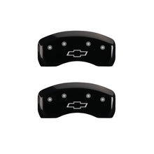 Load image into Gallery viewer, MGP 4 Caliper Covers Engraved Front &amp; Rear Bowtie Black Finish Silver Char 2019 Chevrolet Malibu
