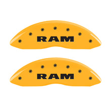 Load image into Gallery viewer, MGP 4 Caliper Covers Engraved Front Ram Rear Ramhead Yellow Finish Black Char 2007 Dodge Durango
