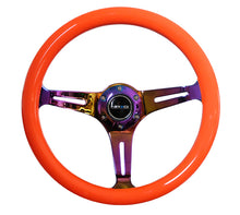 Load image into Gallery viewer, NRG Classic Wood Grain Steering Wheel (350mm) Neon Orange Color w/Neochrome Spokes
