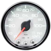 Load image into Gallery viewer, Autometer Spek-Pro Gauge Oil Press 2 1/16in 120psi Stepper Motor W/Peak &amp; Warn Wht/Blk
