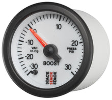 Load image into Gallery viewer, Autometer Stack 52mm -30INHG to +30 PSI (Incl T-Fitting) Pro Stepper Motor Boost Press Gauge - White
