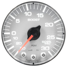 Load image into Gallery viewer, Autometer Spek-Pro Gauge Vac/Boost 2 1/16in 30Inhg-30psi Stepper Motor W/Peak &amp; WarnSilver/Chrome
