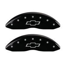 Load image into Gallery viewer, MGP 4 Caliper Covers Engraved F &amp; R Bowtie Black Finish Silver Char 2014 Chevrolet Express 2500
