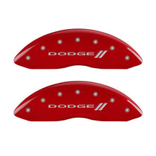 Load image into Gallery viewer, MGP 4 Caliper Covers Engraved Front &amp; Rear With stripes/Dodge Red finish silver ch
