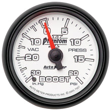 Load image into Gallery viewer, Autometer Phantom II 52.4mm Mechanical Vacuum / Boost Gauge 30 In. HG/20 PSI
