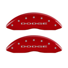 Load image into Gallery viewer, MGP Front set 2 Caliper Covers Engraved Front With out stripes/Dodge Red finish silver ch
