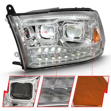 Load image into Gallery viewer, ANZO 2009-2018 Dodge Ram 1500 Led Projector Plank Style Switchback H.L Halo Chrome Amber (OE Style)
