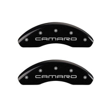 Load image into Gallery viewer, MGP 4 Caliper Covers Engraved Front Gen 4/Camaro Engraved Rear Gen 4/Z28 Black finish silver ch
