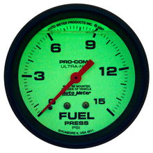 Load image into Gallery viewer, Autometer Ultra-Nite 2-5/8in 15psi Mechanical Glow In The Dark Fuel Pressure Gauge
