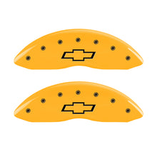 Load image into Gallery viewer, MGP 4 Caliper Covers Engraved Front &amp; Rear Bowtie Yellow Finish Black Char 2000 Chevrolet Camaro
