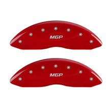 Load image into Gallery viewer, MGP 4 Caliper Covers Engraved Front &amp; Rear MGP Red Finish Silver Char 2014 Chevrolet Express 2500
