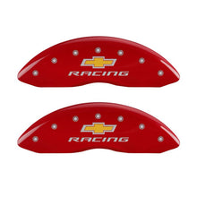 Load image into Gallery viewer, MGP 4 Caliper Covers Engraved Front &amp; Rear Chevy racing Red finish silver ch
