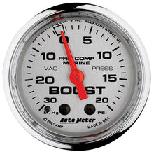Load image into Gallery viewer, Autometer Marine Chrome Ultra-Lite 2-1/16in 0-30 HG / 0-20 PSI Vacuum / Boost Gauge
