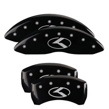 Load image into Gallery viewer, MGP 4 Caliper Covers Engraved Front &amp; Rear Circle K/Kia Black Finish Silver Char 2018 Kia Stinger
