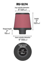 Load image into Gallery viewer, K&amp;N Universal Rubber Filter-Round Tapered 2.5in Flange ID x 6in Base OD x 5in Top OD x 5in Height
