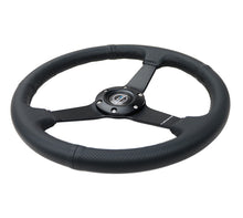 Load image into Gallery viewer, NRG Sport Steering Wheel (350mm / 1.5in Deep) Black Leather Black Stitch w/Matte Black Solid Spokes
