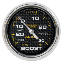 Load image into Gallery viewer, Autometer Marine Carbon Fiber Gauge 2-5/8in Mechanical Vacuum/Boost Gauge 30INHG-30PSI
