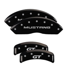 Load image into Gallery viewer, MGP 4 Caliper Covers Engrvd Front No bolts/Tbird Engrvd Rear/Tbird Emblem Blk fnsh slvr ch
