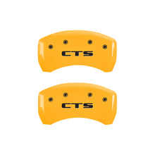 Load image into Gallery viewer, MGP 4 Caliper Covers Engraved Front Cursive/Cadillac Engraved Rear CTS Yellow finish black ch
