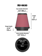 Load image into Gallery viewer, K&amp;N Universal Tapered Filter 2.5in Flange ID x 4.5in Base OD x 3.5in Top OD x 5in Height
