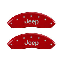 Load image into Gallery viewer, MGP 4 Caliper Covers Engraved Front JEEP Engraved Rear JEEP Grill logo Red finish silver ch
