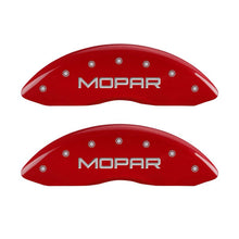 Load image into Gallery viewer, MGP 4 Caliper Covers Engraved Front &amp; Rear MOPAR Red finish silver ch
