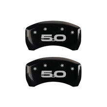 Load image into Gallery viewer, MGP 4 Caliper Covers Engraved Front 2015/Mustang Engraved Rear 2015/50 Black finish silver ch
