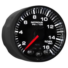 Load image into Gallery viewer, Autometer Spek-Pro Gauge Nitrous Press 2 1/16in 1600psi Stepper Motor W/Peak &amp; Warn Blk/Blk
