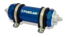Load image into Gallery viewer, Fuelab 828 In-Line Fuel Filter Long -8AN In/Out 100 Micron Stainless - Blue
