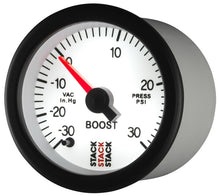 Load image into Gallery viewer, Autometer Stack 52mm -30INHG to +30 PSI (Incl T-Fitting) Pro Stepper Motor Boost Press Gauge - White
