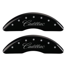 Load image into Gallery viewer, MGP 4 Caliper Covers Engraved F &amp; R Cursive/Cadillac Black Finish Silver Char 2016 Cadillac CT6
