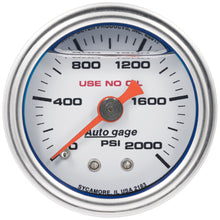 Load image into Gallery viewer, Autometer AutoGage 1.5in Liquid Filled Mechanical 0-2000 PSI Fuel Pressure Gauge - White
