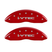 Load image into Gallery viewer, MGP 4 Caliper Covers Engraved Front &amp; Rear I-Vtec Red Finish Silver Char 2017 Acura ILX
