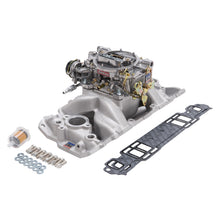 Load image into Gallery viewer, Edelbrock Manifold And Carb Kit Performer Air-Gap Small Block Chevrolet 1957-1986 Natural Finish

