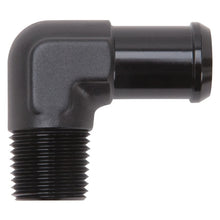 Load image into Gallery viewer, Edelbrock Hose End 90-Deg 1/2In NPT to 3/4In Barb Black Anodize
