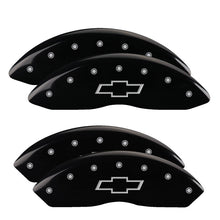 Load image into Gallery viewer, MGP 4 Caliper Covers Engraved F &amp; R Bowtie Black Finish Silver Char 2014 Chevrolet Express 2500
