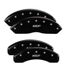 Load image into Gallery viewer, MGP 4 Caliper Covers Engraved Front &amp; Rear MGP Black Finish Silver Char 2019 Jeep Wrangler

