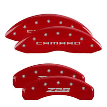 Load image into Gallery viewer, MGP 4 Caliper Covers Engraved Front Gen 5/Camaro Engraved Rear Gen 5/Z28 Red finish silver ch
